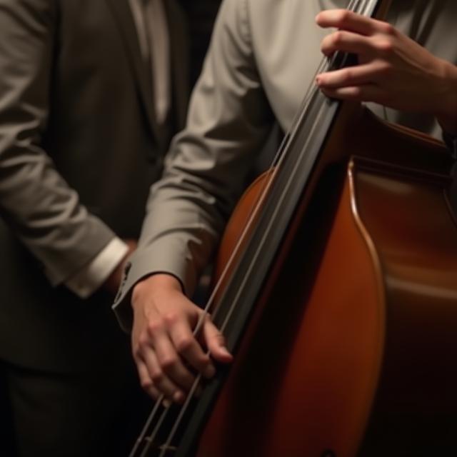 Músico tocando el contrabajo durante un cóctel